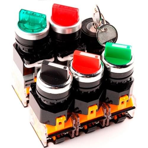 22mm AY38 2/3 position ON-OFF With Rotary Key Lock Knob Switch DPST Led Light 2 Gears Rotary Push button switch Red Green Black