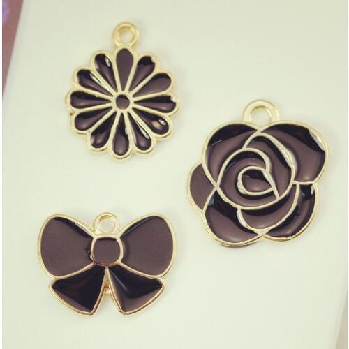 20pcs/lot colorful flowers bow pendant candy alloy enamel charm DIY accessories of necklace bracelet headdress making material