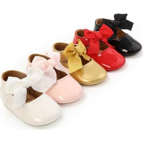 2021 Spring Baby Shoes PU Leather Newborn Boys Girls First Walkers Princess Bowknot Prewalker