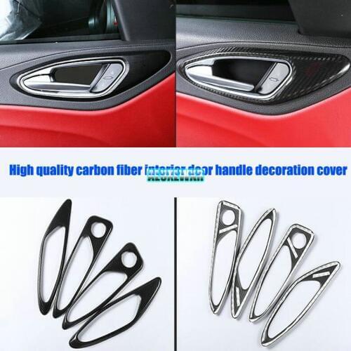 4pcs/set Car Door Handle Bowl Covers Interior Decoration Trim Car Accessories True Carbon Fiber 2018 for Alfa Romeo Giulia 2017
