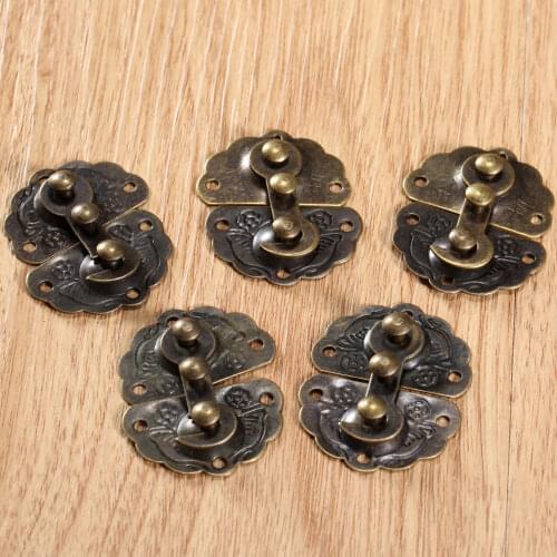 5Pcs 44x34mm Antique Bronze Iron Jewelry Box Latch Hasp Hook Clasp Lock with Screws Vintage Toolbox Case Decorative Metal Buckle