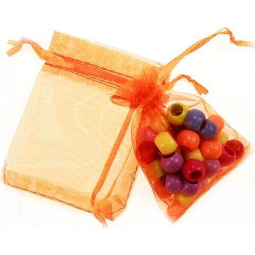 9*12cm 50pcs Orange Gift Bags For Jewelry/wedding/christmas/birthday Yarn Bag With Handles Packaging Organza Bags