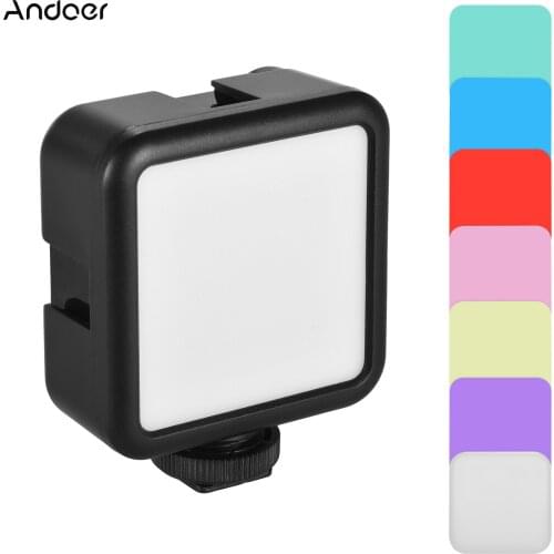 Andoer W49S Mini Photography Lamp Portable On-Camera LED Light 5600K Dimmable with Adjustable Brightness 3 Cold Shoe Mount
