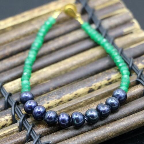 2*4mm abacus green jades chalcedony stone beads 7-8mm natural black nearround pearl strand charms bracelet jewelry 7.5inch B2933