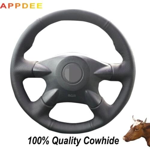 Black Genuine Leather Car Steering Wheel Cover for Nissan Almera N16 Pathfinder Primera XTrail 2001-2006 Renault Samsung SM3