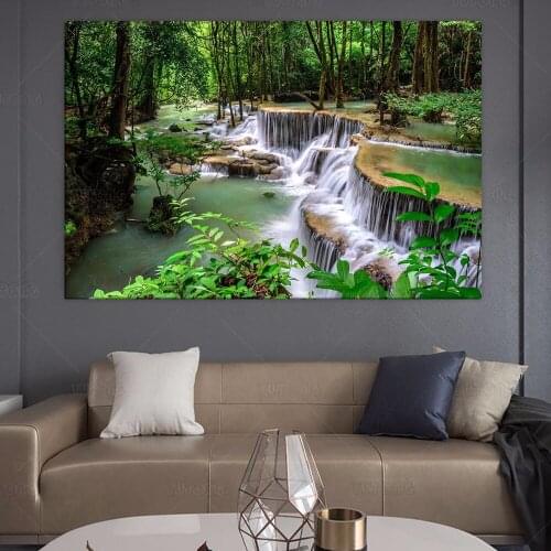 Huay Mae Kamin River Waterfall Jungle Forest Thailand Photo Cool Wall Decor Art Print Poster canvas painting for living room hom