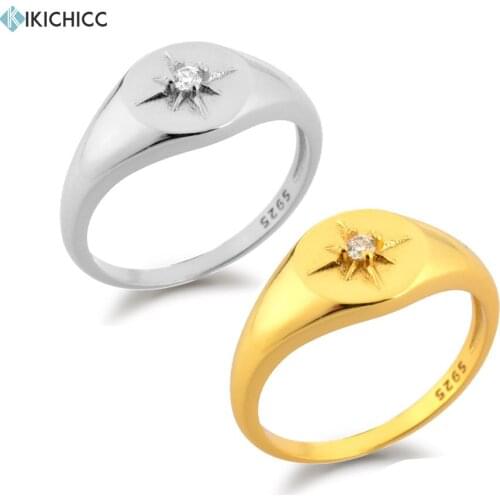 KIKICHICC 925 Sterling Silver Gold Star Zircon Shinny Round Thick RIngs Women Rock Punk Classic Fashion Jewelry 2021 Wedding