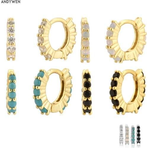 ANDYWEN 925 Sterling Silver Gold 6.2mm Huggies Zircon CZ Crystal Hoops Small Mini Jewelry 2021 Wedding Gift Wedding Rock Punk