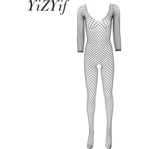 Jumpsuit Women Rompers Sexy Hollow Out Fishnet Bodysuit Lingerie Erotic Costume Long Sleeves Sexy Body Pantyhose Bodystockings