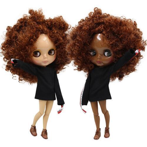 ICY DBS Blyth doll 1/6 bjd brown curly hair afro hair joint body 30cm toy girls gift