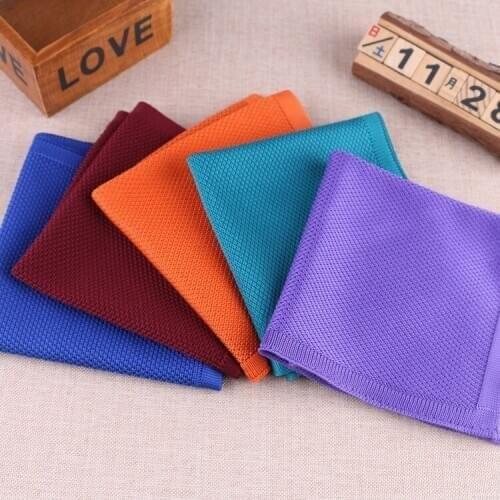 Linbaiway Polyester Handkerchief for Mens Suits Pocket Square for Wedding Scarves Solid Knitted Knit Hankies Custom Logo