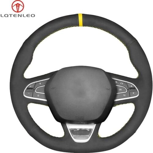 LQTENLEO Black Suede Car Steering Wheel Cover For Renault Kadjar 2015 2016 2017 2018 2019 Megane 2015-2019 Talisman 2015-2019