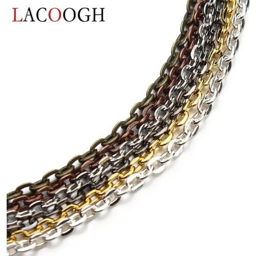 Fashion 10 meters Gold Silver Color Flat Link-opened Bulk Jewelry Chains 2x3/3x4/3.5x4.5/4x5.5mm Pick Size Brass Necklace Chains