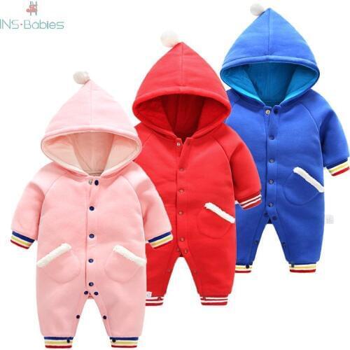 2020 New Baby Boys Girs Winter Clothes Infant Baby Out Of Clothes Hooded Sweater Thick Warm Rompers Newborn Baby Boutique Climb