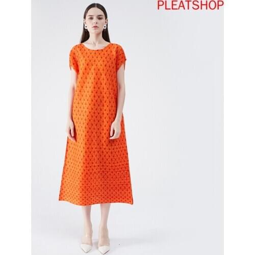 New Popular Fashion New Dot Prints Dress Miyake Short Sleeve Medium-Length Dress Please Vestido De Mujer Robes Robe Femme