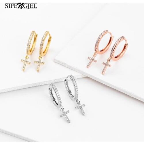 New Fashion Cute Cross Earrings Top Quality Cz Crystal cross hoop Earrings For Women Korean Wedding Jewellery