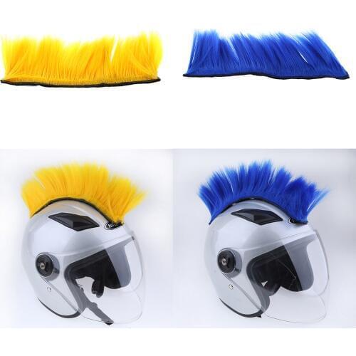 2pcs DIY Helmet Mohawk Hair Punk Hair for Motorcycle Ski Snowboard Helmets - Blue and Yellow, 30cm