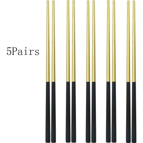 Dinnerware 5 Pairs Gold Black Stainless Steel Square Chopsticks Light Weight Japanese Chinese Chopsticks Tableware Kitchen Tools