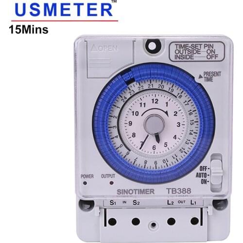 TB388 220V AC Din rial Analog Timer switch relay LED indicator time switch 24 hours 15 Minute Interval Medical Timer