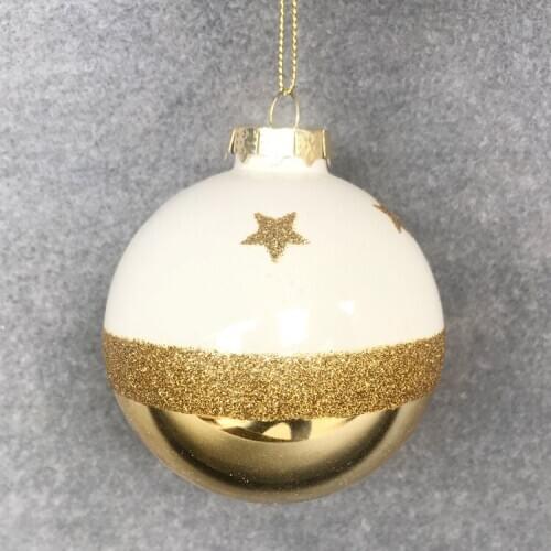Christmas tree decoration glass ornaments small shopping mall layout foreign trade 8cm gold white pentagonal planet