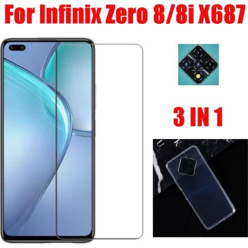 3-in-1 Case + Camera Tempered Glass On For Infinix Zero 8 X687 ScreenProtector Glass For Infinix Zero 8i X687 2.5D Glass