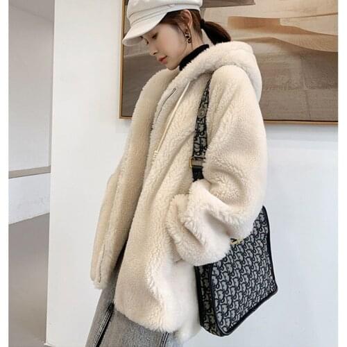 Women 2021 Autumn Winter New Faux Fur Coat with Hood Female Fashion Casual Loose Faux Fur Jacket Fake Rabbit Fur Outerwear C497