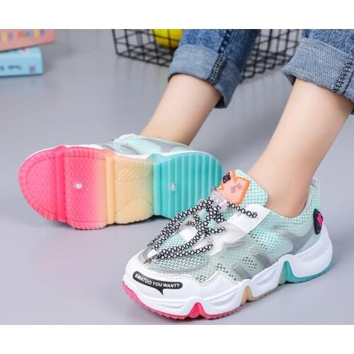 2021 Girls Casual Shoes Light Mesh Sneakers Kids Summer Children Fashion Tenis Cute Sport Cartoon Female Running Sock Footwear