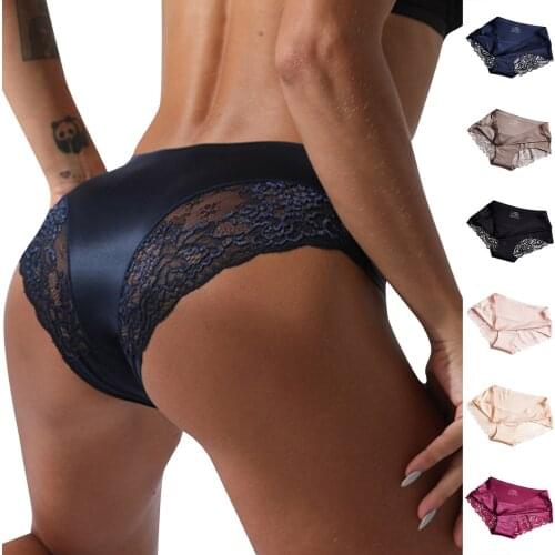 Ladies Sexy Lingerie Lace Panties Multicolor Sensual Sleepwear One Oiece Ice Silk Seamless Low-waist Briefs трусы женские