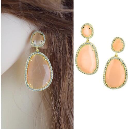 Vintage Gold Color Green Crystal Earrings for Women Wedding Party Geometry AAA Zircon Trendy Drop Earrings Gift