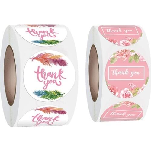1 Roll Flower Thank You Stickers Pink Flower Stickers Gold Foil Seal Labels Pink Wedding Party Envelope Stationery Sticker Label