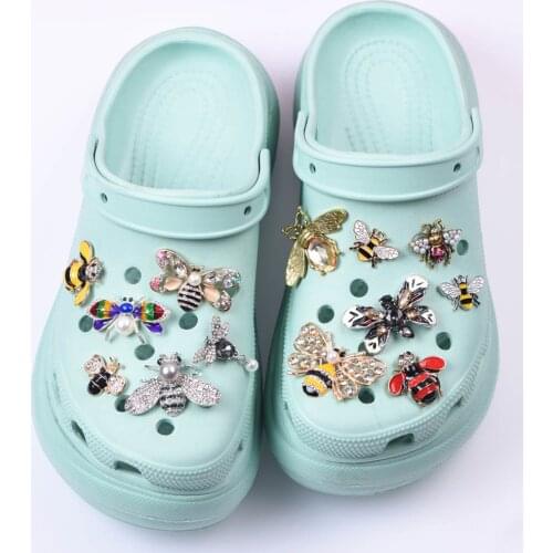 1 Pcs Metal Croc Shoes Charms Honey Bee Clog Shoe Dragonfly Decoration Colorful Diamonds Insect Bracelet Butterfly Accessories