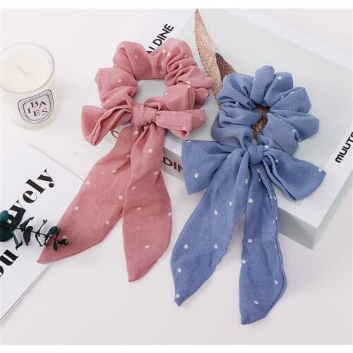 1 pc Women Dot Bow Ribbon Elastic Hair Bands Ponytail Holder Scrunchie Hair Ropes Headband Fashion Hair Accessories