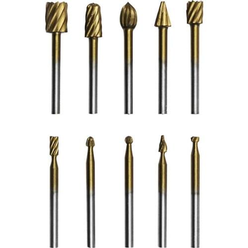 10Pcs/Set HSS Rotary Routing Drill Bits Carving Carved Knife Cutter Engraving Wood Working Burr Rotary Bit Tools for Dremel