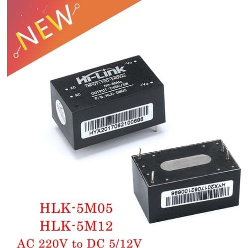 2Pcs HLK-5M05 HLK-5M12 5W AC-DC 220V to 5V 12V Power Module Converter Intelligent AC to DC Step Down Buck Module Low Ripple
