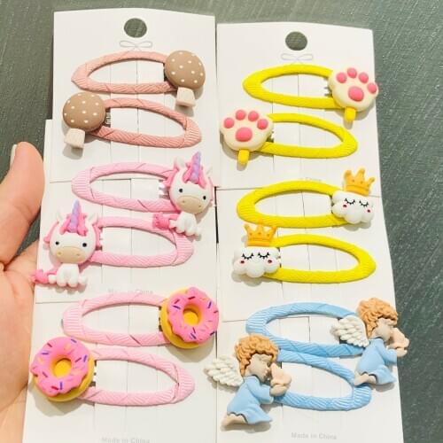 2Pcs/Set Girls Unicorn Angel Cake Thread Cloth Hairpins Children Sweet Hair Clip Barrettes Headband Kids Hair Accessories