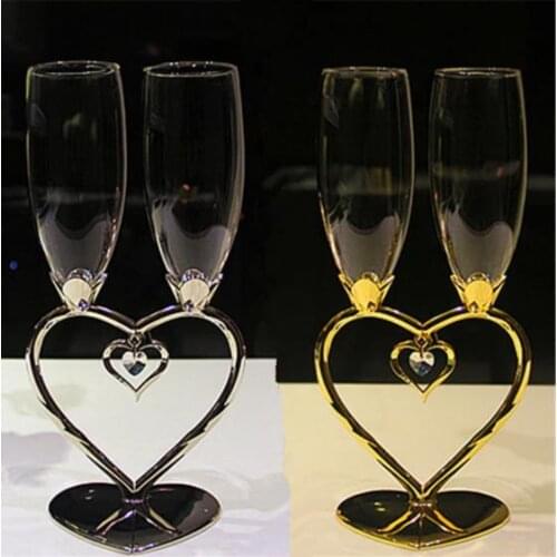 2Pcs/Pair Fashion Silver Red Wine Cup Set Heart Shape Champagne Glass Creative Wedding Gift Bubbling Goblet Party Decor