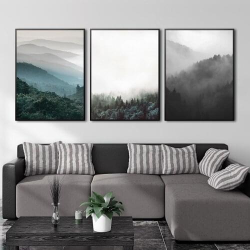 3pcs/lot Towering Peaks and Hills Fog Forest Landscape Canvas Painting Poster Print Wall Art Living Room Home Office Decor