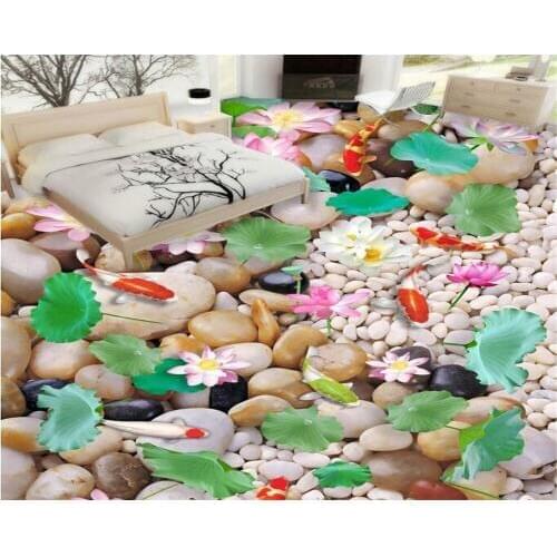 Beibehang 3D cobbled lotus background floor film stickers aisle parquet living room bedroom bathroom 3d floor papel de parede