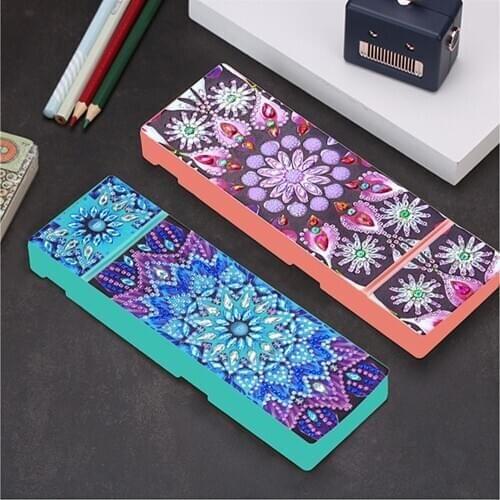 5D DIY Special Shaped Diamond Painting 2 Grids Stationery Pencil Box Rhinestones Daimond Painting Mandala Storage Case Gifts