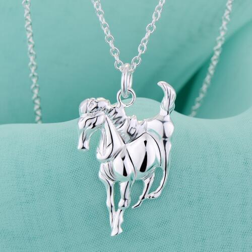 Promotions charm women horse necklace jewelry Beautiful fashion Elegant silver color tag chain pretty Lady Gift