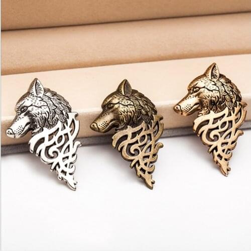 Vintage Hollow Wolf Head Brooch Badges Upscale Unisex Suit Collar Pin Buckle Wolfhead Brooches Pins For Men West Accessories
