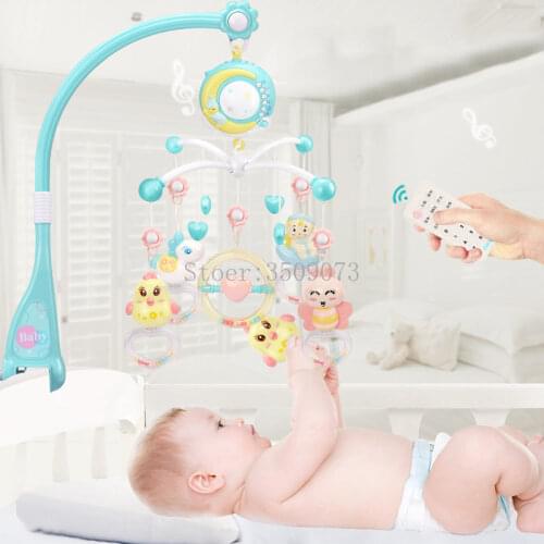 Baby Mobile Rattles Toys Remote Rattles Music Crib Bed Bell Toddler Rattles Carousel Cots 0-12 Newborns Bed Bell Musical Toys