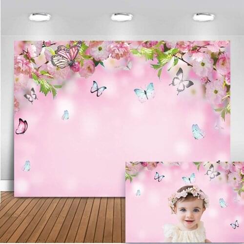 Spring flower butterfly backdrop for photography pink girl portrait background for photo shoot newborn baby floral backdrops