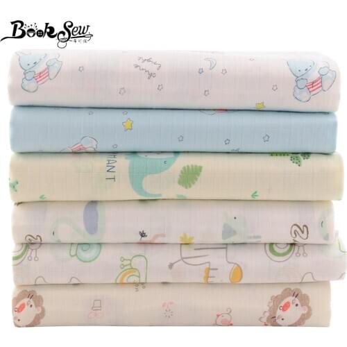 Booksew Towel Lovely Cartoon Print Double Plaid Cotton Soft Skin-Friendly Gauze Per Yard Fabric For Sewing Baby Dress Sleepwear