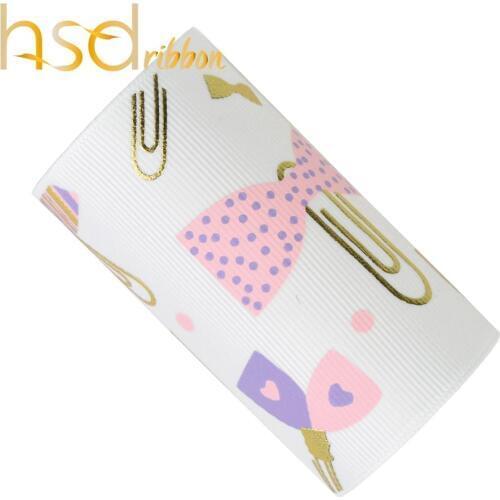 HSDRibbon 75MM 3 inch custom little clip two color ink with gold Foil Printed Grosgrain Ribbon