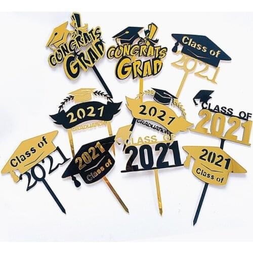 Class of 2021 Cake Topper Acrylic Cupcake Toppers Graduations College Celebrate Party Cake Decorations Party Supplies
