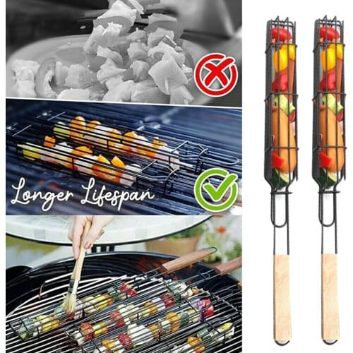 1/2pcs Portable BBQ Grilling Basket Stainless Steel Nonstick Barbecue Grill Basket Tools Mesh Kitchen Outdoor Barbecue Tools