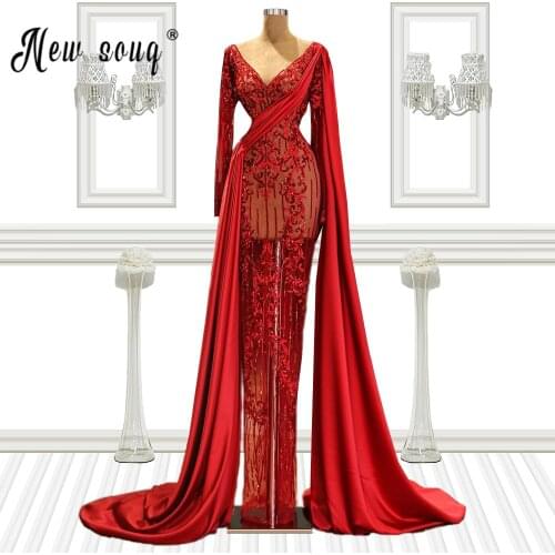Red Muslim Luxury Evening Dresses Gowns 2021 Robe De Soiree Formal Gorgeous Pageant Prom Dress Party Red Carpet Gowns