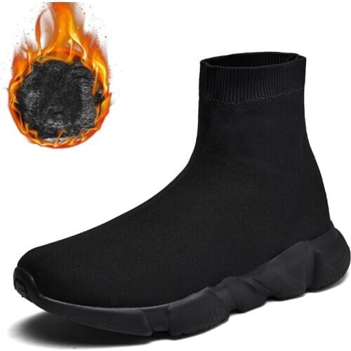 High Top Mens Shoes Sports Sock Shoes Women Socks Sneakers Men Running Shoes Couple Winter Boots Plush Soft Comfortable Trainers