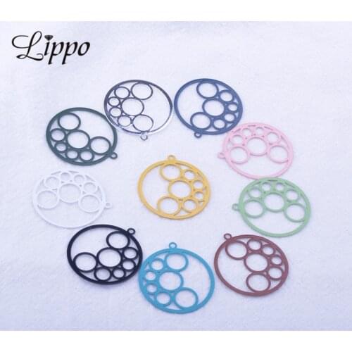 50pcs AB6030 25mm Round Charms Brass Leaves Pendant DIY Jewelry Earring Making Accessories